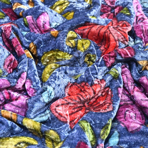 Silk Velvet Digital Print Fabric | Premium Designer Velvet Fabric-KE0130-3