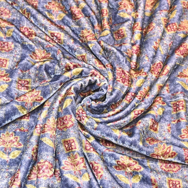 Silk Velvet Digital Print Fabric | Premium Designer Velvet Fabric-KE0130-4