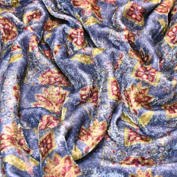 Silk Velvet Digital Print Fabric | Premium Designer Velvet Fabric-KE0130-4