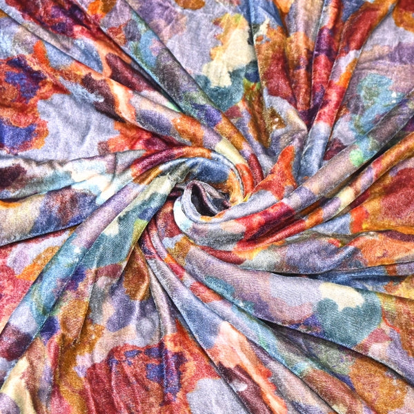 Silk Velvet Digital Print Fabric | Premium Designer Velvet Fabric-KE0130-5