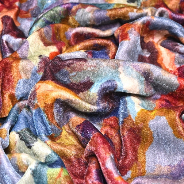 Silk Velvet Digital Print Fabric | Premium Designer Velvet Fabric-KE0130-5