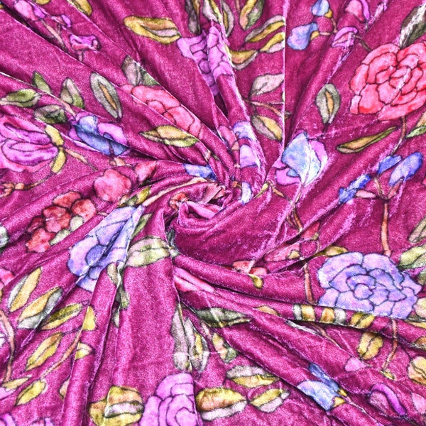 Silk Velvet Digital Print Fabric | Premium Designer Velvet Fabric-KE0130-6