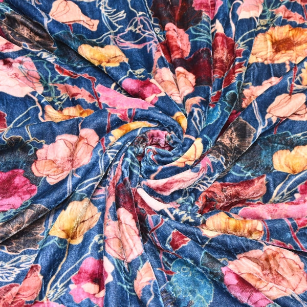 Silk Velvet Digital Print Fabric | Premium Designer Velvet Fabric-KE0130-7