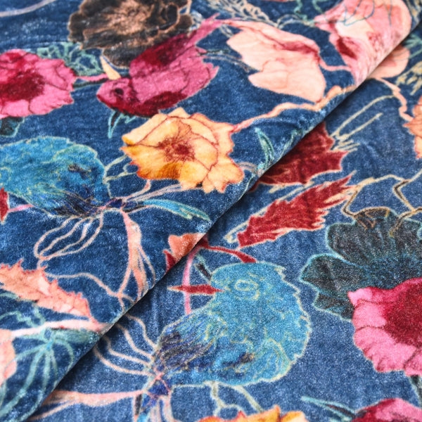 Silk Velvet Digital Print Fabric | Premium Designer Velvet Fabric-KE0130-7