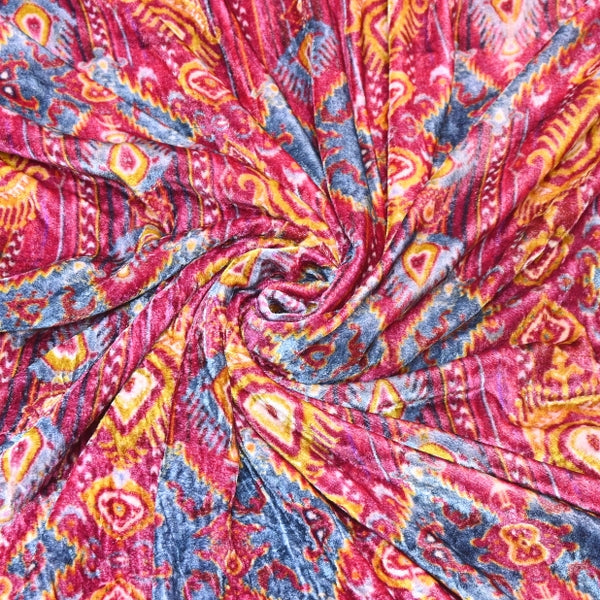 Silk Velvet Digital Print Fabric | Premium Designer Velvet Fabric-KE0130-8