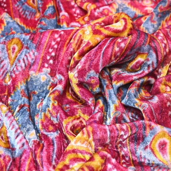 Silk Velvet Digital Print Fabric | Premium Designer Velvet Fabric-KE0130-8