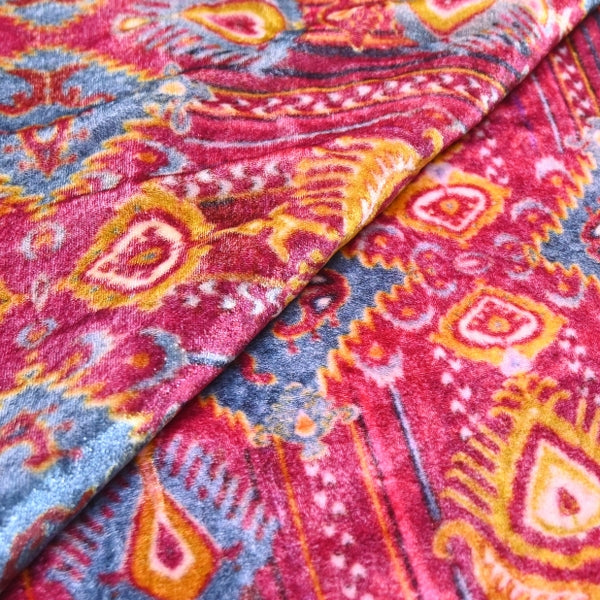 Silk Velvet Digital Print Fabric | Premium Designer Velvet Fabric-KE0130-8