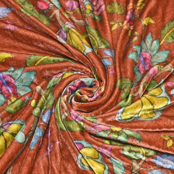 Silk Velvet Digital Print Fabric | Premium Designer Velvet Fabric-KE0130-9
