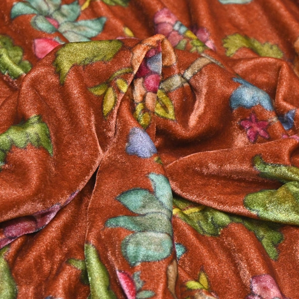 Silk Velvet Digital Print Fabric | Premium Designer Velvet Fabric-KE0130-9