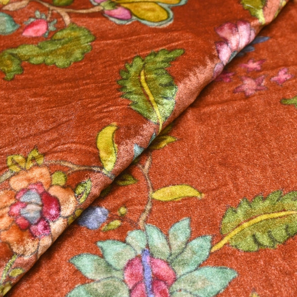 Silk Velvet Digital Print Fabric | Premium Designer Velvet Fabric-KE0130-9