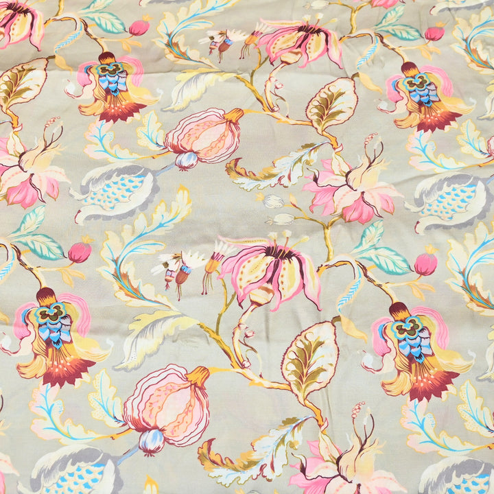 Elegant Modal Satin Digital Print Fabric | Soft Luxury Designer Fabric-001416-A