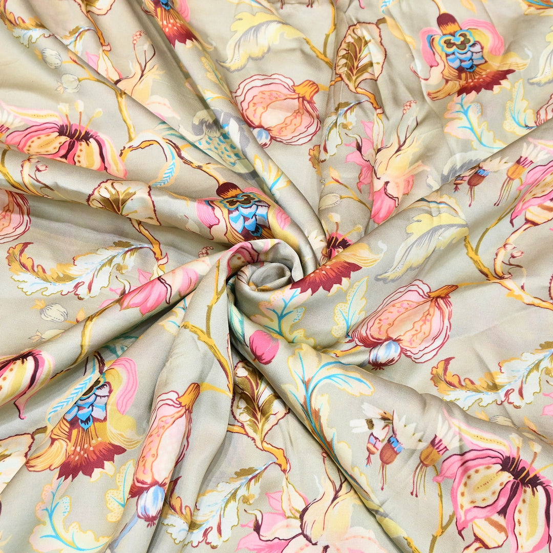 Elegant Modal Satin Digital Print Fabric | Soft Luxury Designer Fabric-001416-A