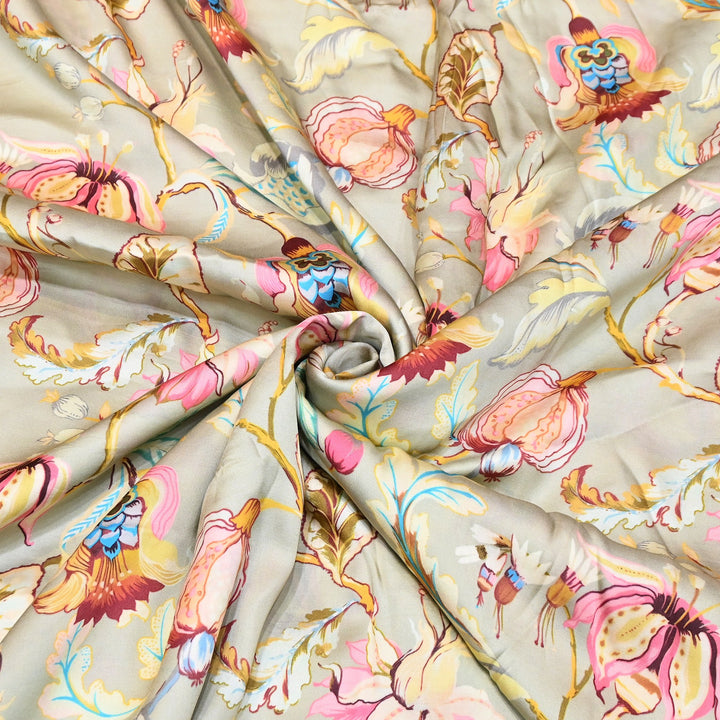 Elegant Modal Satin Digital Print Fabric | Soft Luxury Designer Fabric-001416-A