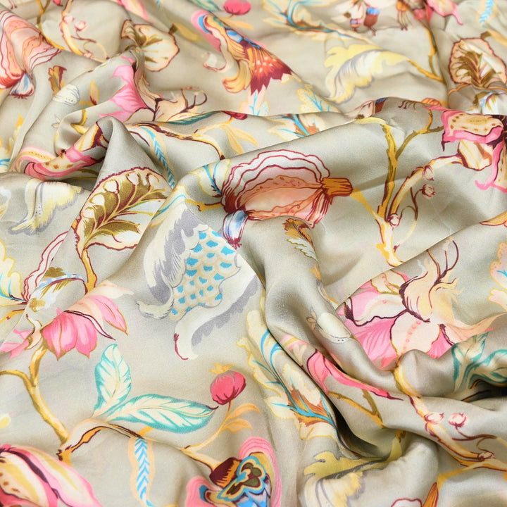 Elegant Modal Satin Digital Print Fabric | Soft Luxury Designer Fabric-001416-A