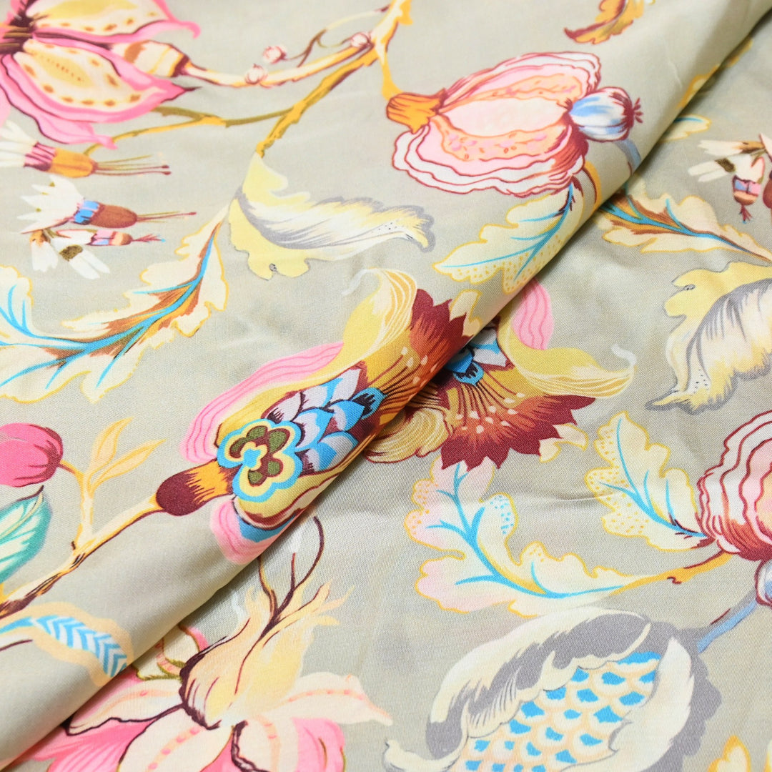 Elegant Modal Satin Digital Print Fabric | Soft Luxury Designer Fabric-001416-A