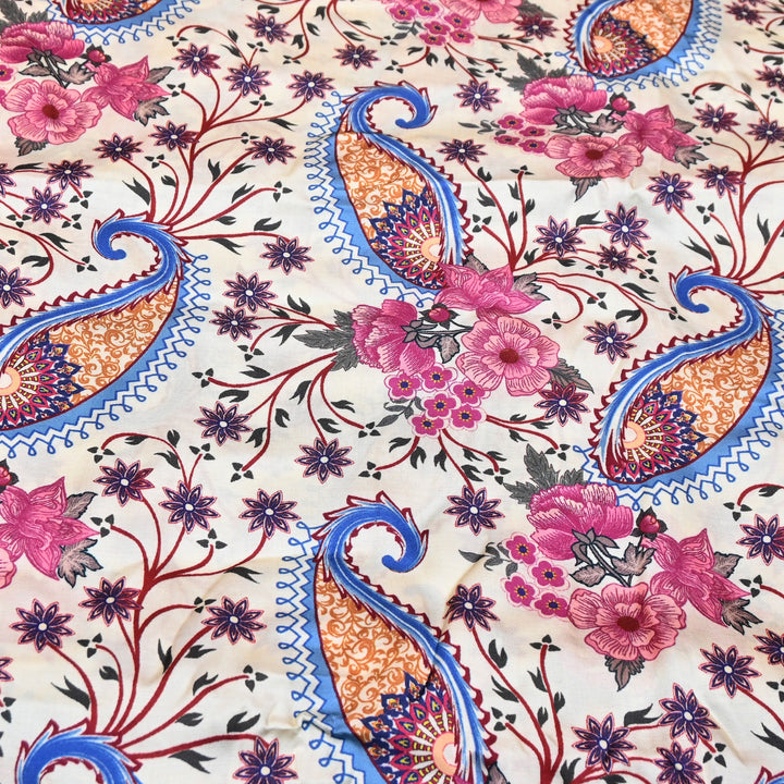 Elegant Modal Satin Digital Print Fabric | Soft Luxury Designer Fabric-001416-B