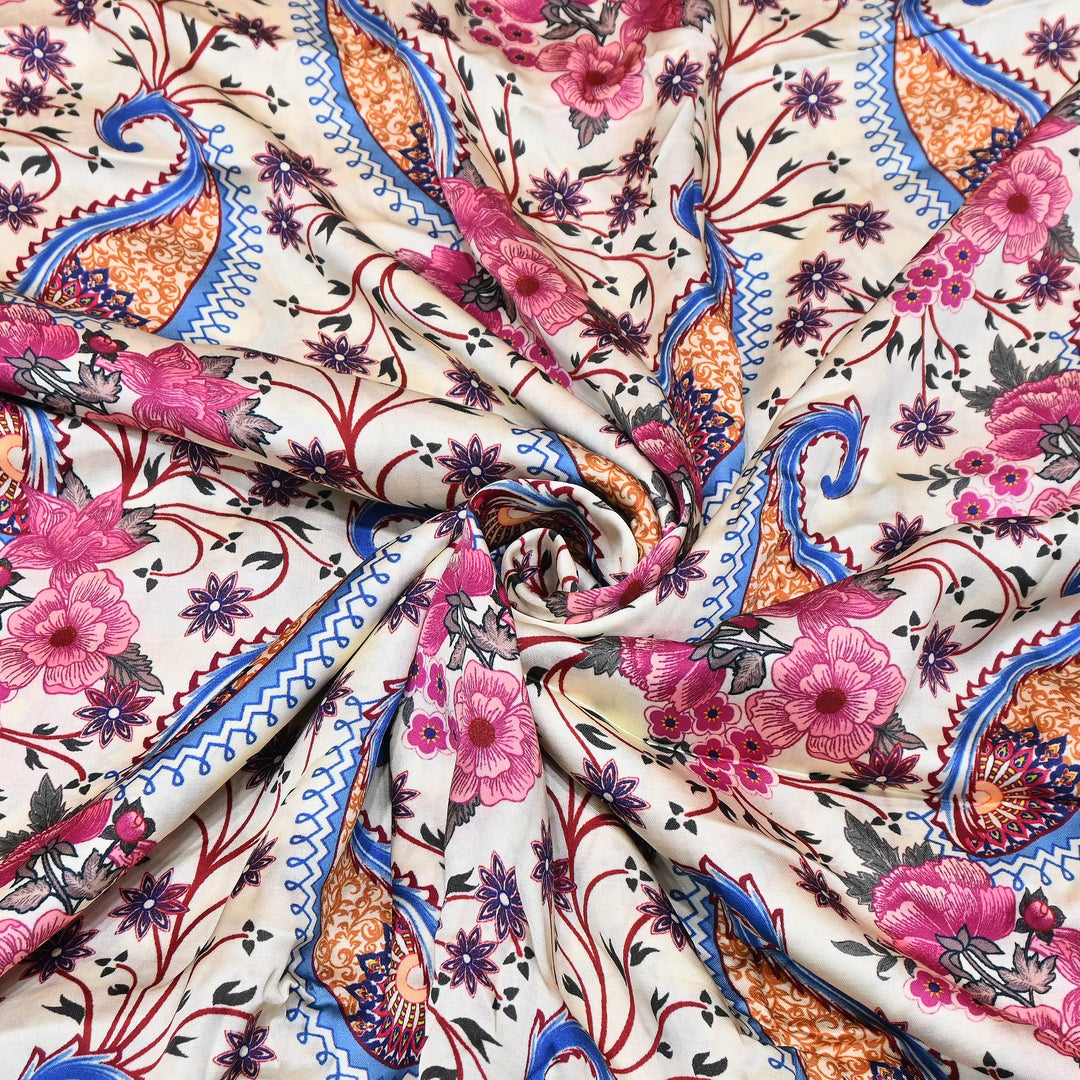 Elegant Modal Satin Digital Print Fabric | Soft Luxury Designer Fabric-001416-B