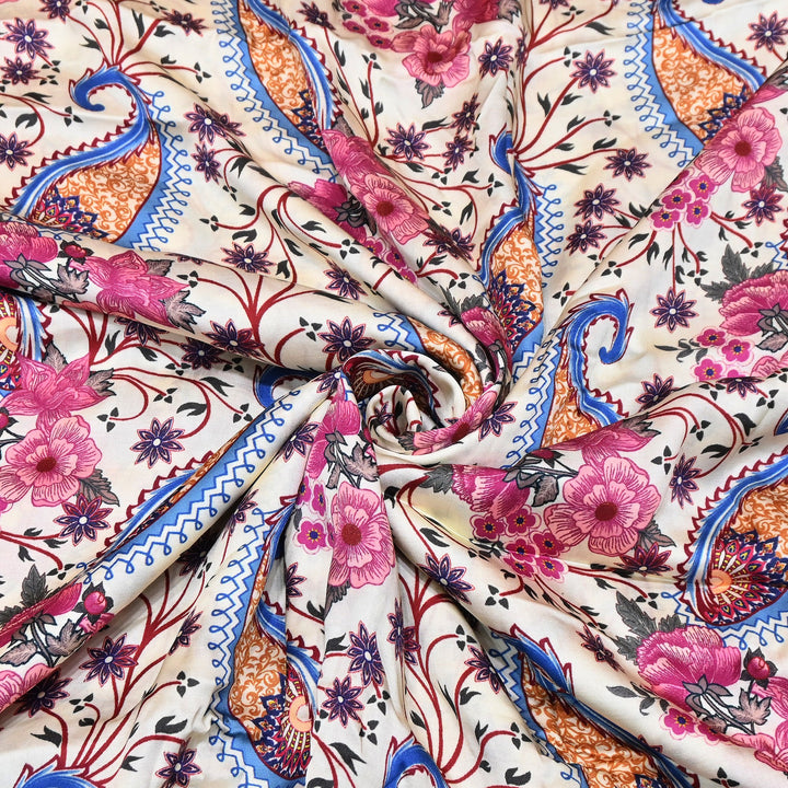 Elegant Modal Satin Digital Print Fabric | Soft Luxury Designer Fabric-001416-B