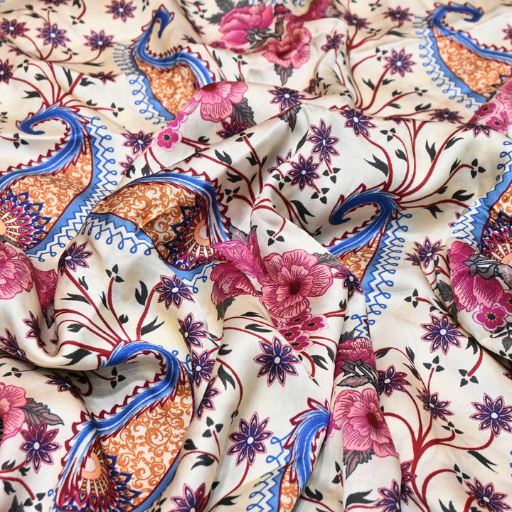 Elegant Modal Satin Digital Print Fabric | Soft Luxury Designer Fabric-001416-B