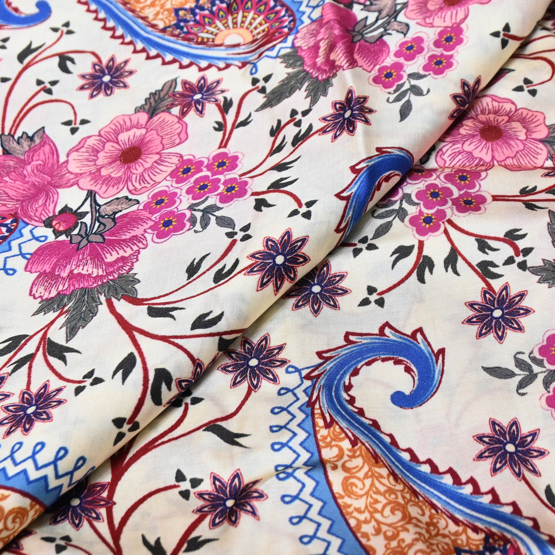 Elegant Modal Satin Digital Print Fabric | Soft Luxury Designer Fabric-001416-B