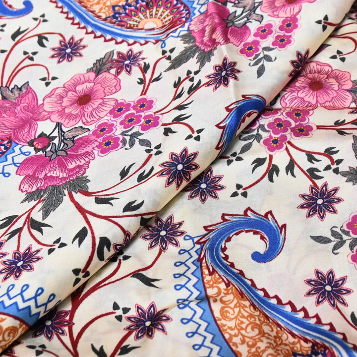 Elegant Modal Satin Digital Print Fabric | Soft Luxury Designer Fabric-001416-B