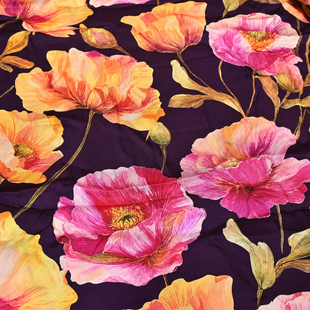 Elegant Modal Satin Digital Print Fabric | Soft Luxury Designer Fabric-001416-C