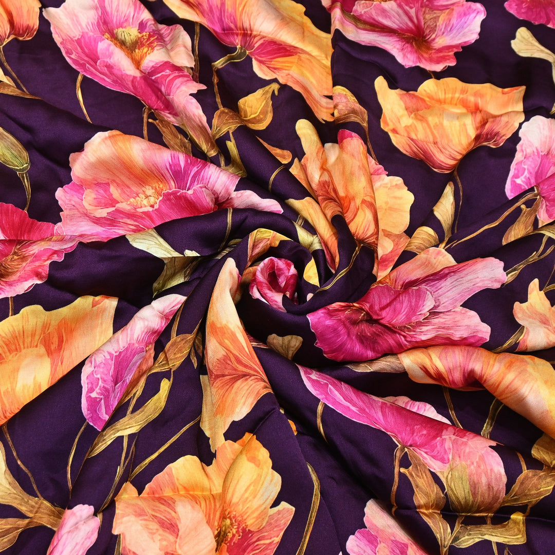 Elegant Modal Satin Digital Print Fabric | Soft Luxury Designer Fabric-001416-C