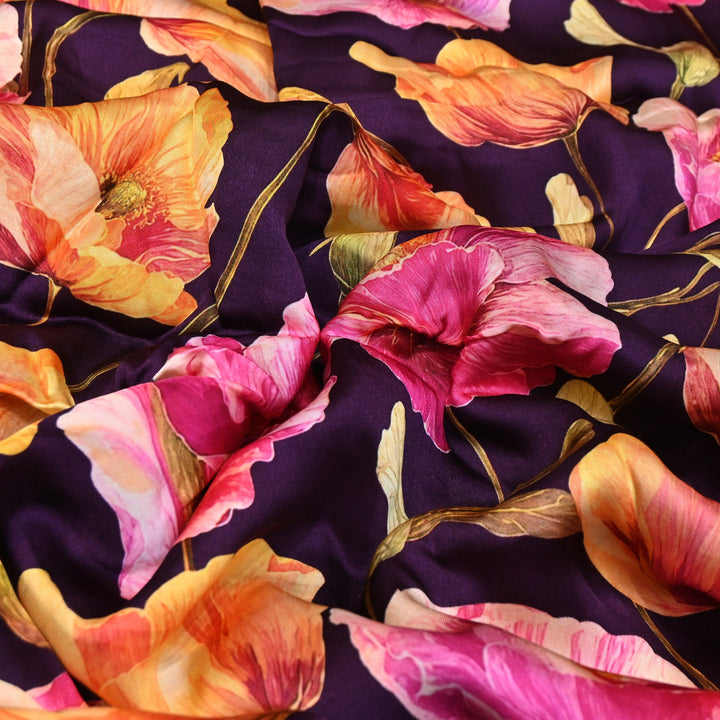 Elegant Modal Satin Digital Print Fabric | Soft Luxury Designer Fabric-001416-C