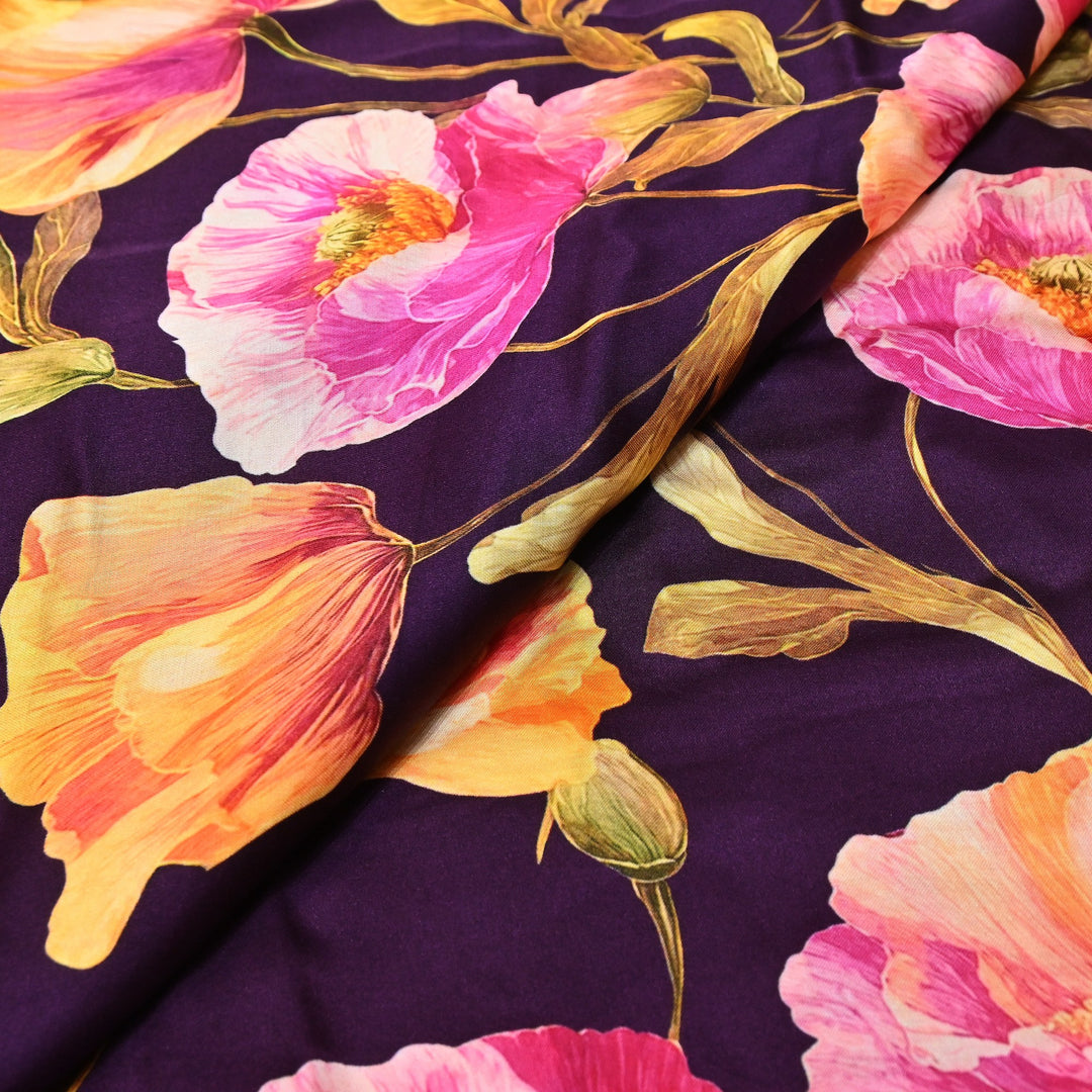 Elegant Modal Satin Digital Print Fabric | Soft Luxury Designer Fabric-001416-C