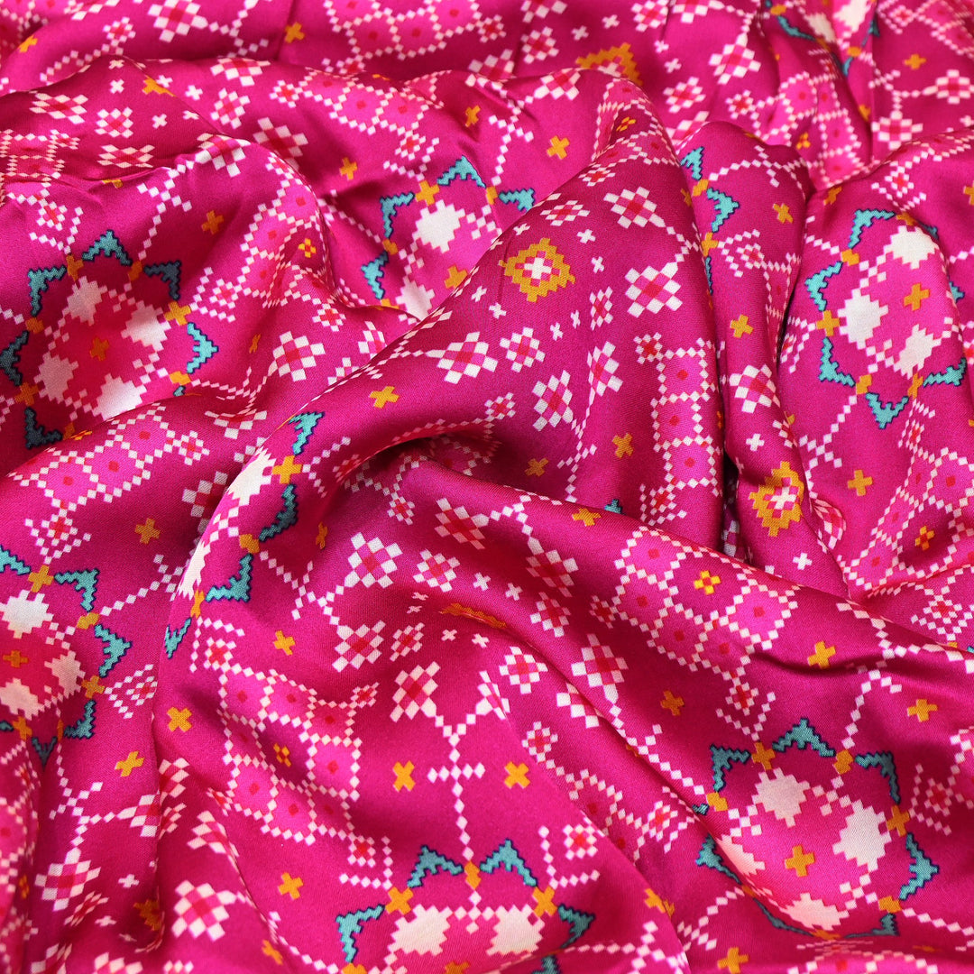 Elegant Modal Satin Digital Print Fabric | Soft Luxury Designer Fabric-001416-D