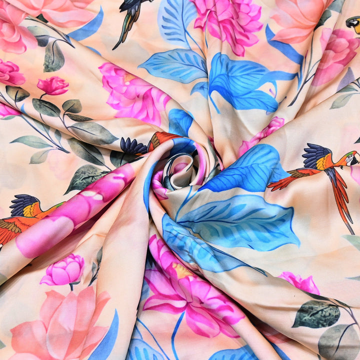 Elegant Modal Satin Digital Print Fabric | Soft Luxury Designer Fabric-001416-E