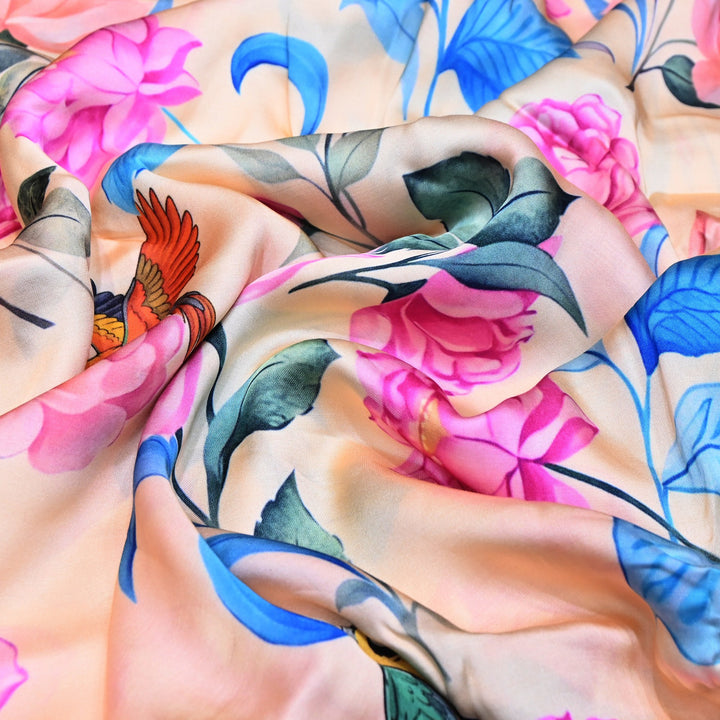 Elegant Modal Satin Digital Print Fabric | Soft Luxury Designer Fabric-001416-E
