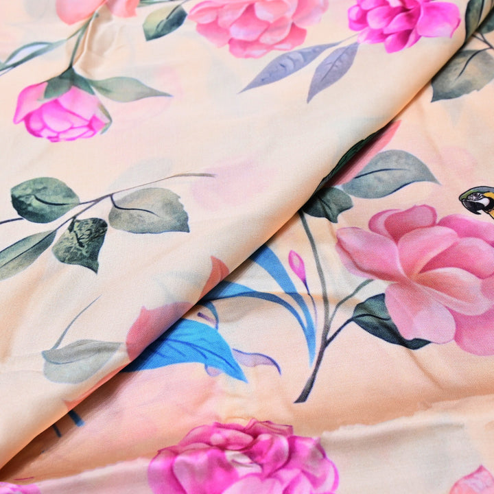 Elegant Modal Satin Digital Print Fabric | Soft Luxury Designer Fabric-001416-E