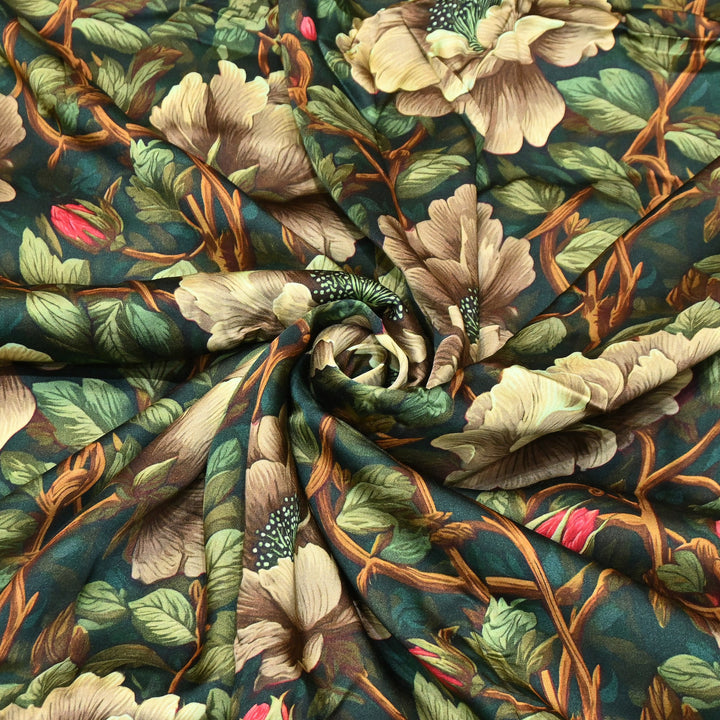 Elegant Modal Satin Digital Print Fabric | Soft Luxury Designer Fabric-001416-G