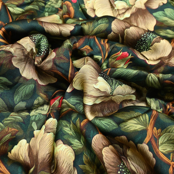 Elegant Modal Satin Digital Print Fabric | Soft Luxury Designer Fabric-001416-G
