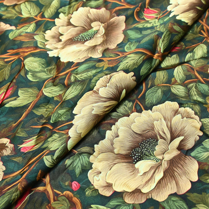 Elegant Modal Satin Digital Print Fabric | Soft Luxury Designer Fabric-001416-G