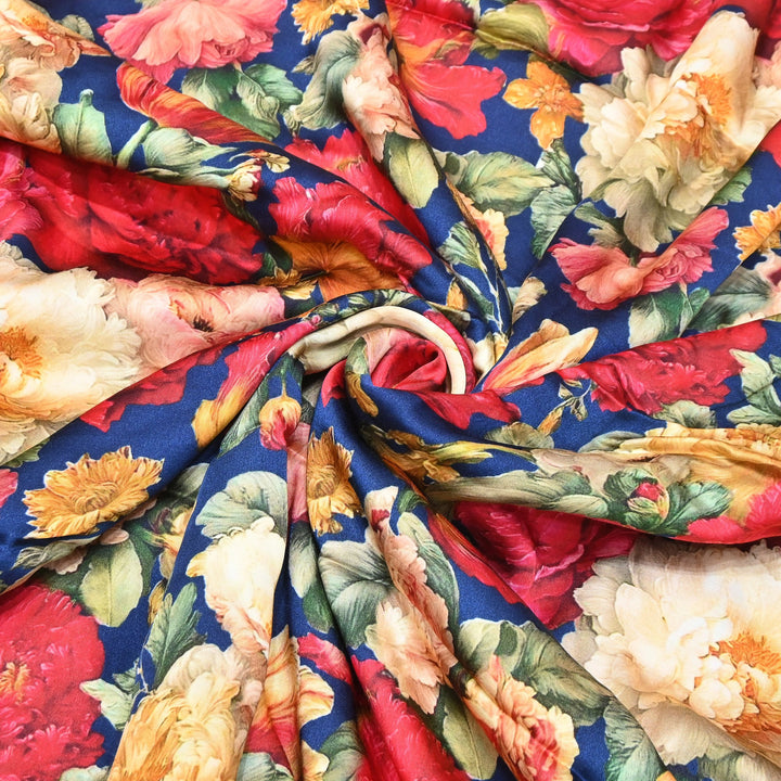 Elegant Modal Satin Digital Print Fabric | Soft Luxury Designer Fabric-001416-H