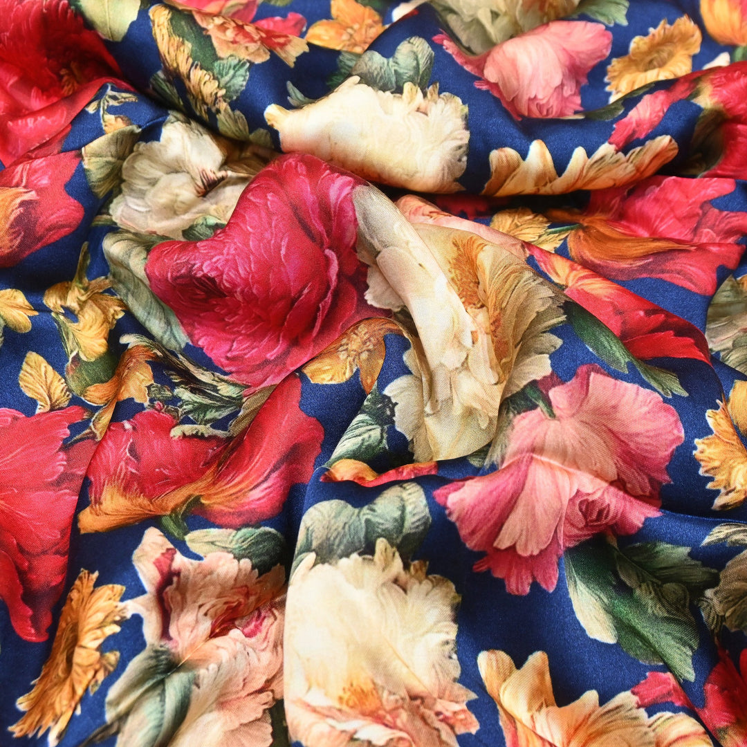 Elegant Modal Satin Digital Print Fabric | Soft Luxury Designer Fabric-001416-H