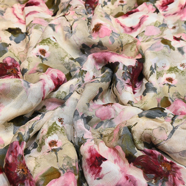 Elegant Chinnon Chiffon Digital Print Fabric | Designer Printed Chiffon Fabric-CRK884-J