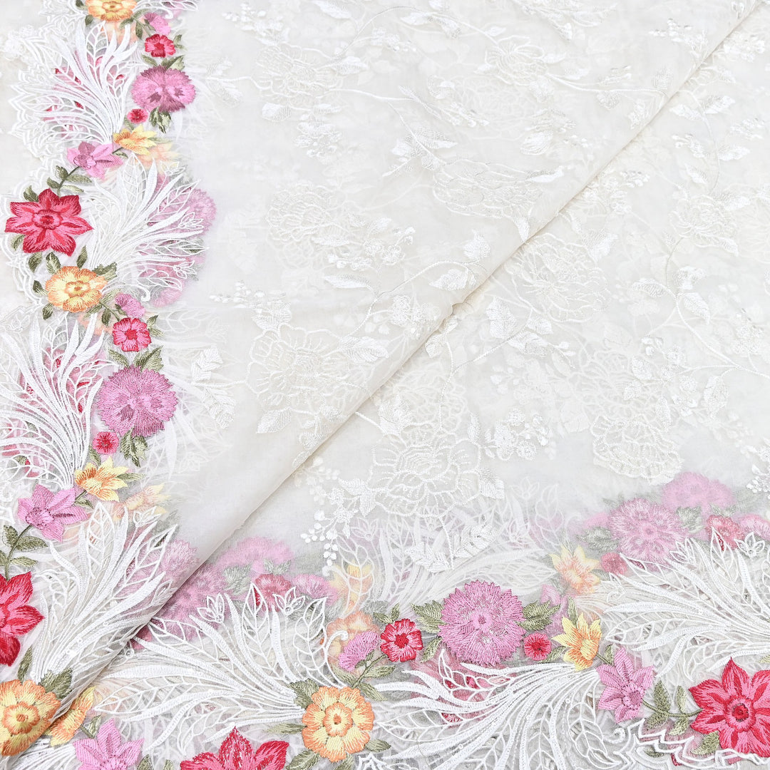 Off White Silk Organza Cutwork Embroidery Fabric-MS0130-2