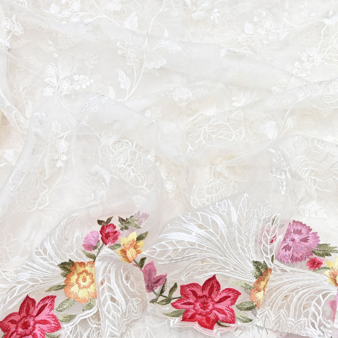 Off White Silk Organza Cutwork Embroidery Fabric-MS0130-2