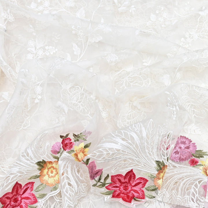 Off White Silk Organza Cutwork Embroidery Fabric-MS0130-2