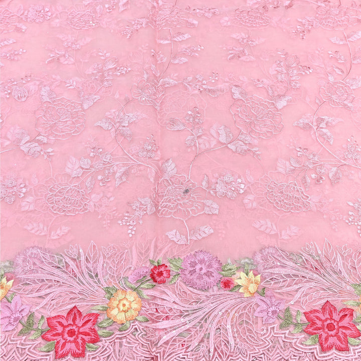 Peach Pink Silk Organza Cutwork Embroidery Fabric-MS0130-3