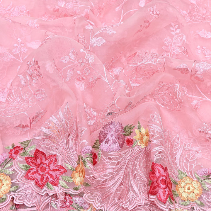 Peach Pink Silk Organza Cutwork Embroidery Fabric-MS0130-3
