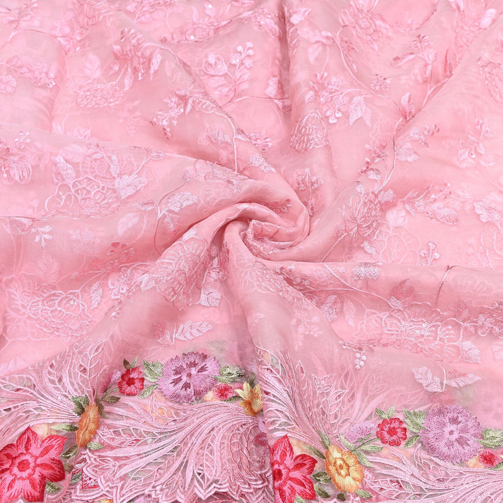 Peach Pink Silk Organza Cutwork Embroidery Fabric-MS0130-3