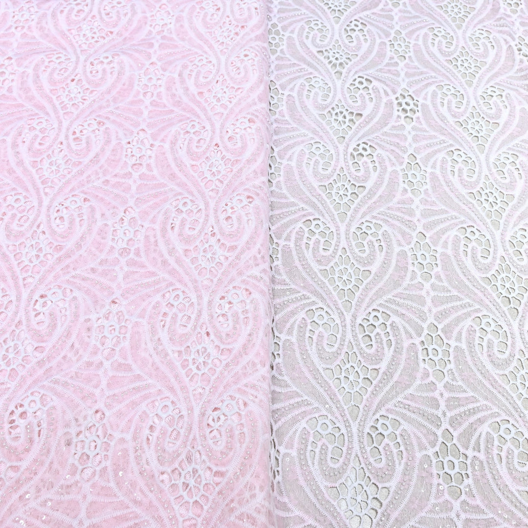 Blush Pink Color Imported Pearl Embellished Cutwork Crepe Fabric CF4681-1