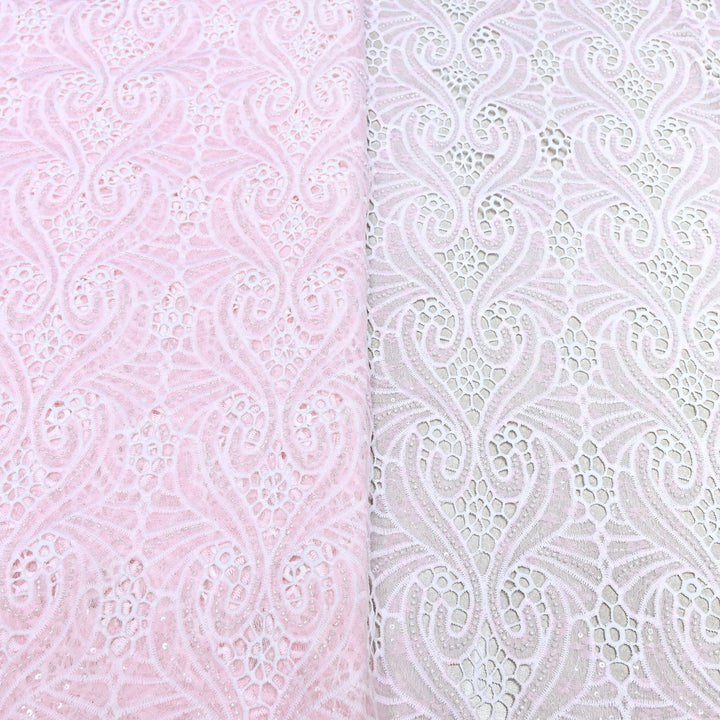 Blush Pink Color Imported Pearl Embellished Cutwork Crepe Fabric CF4681-1