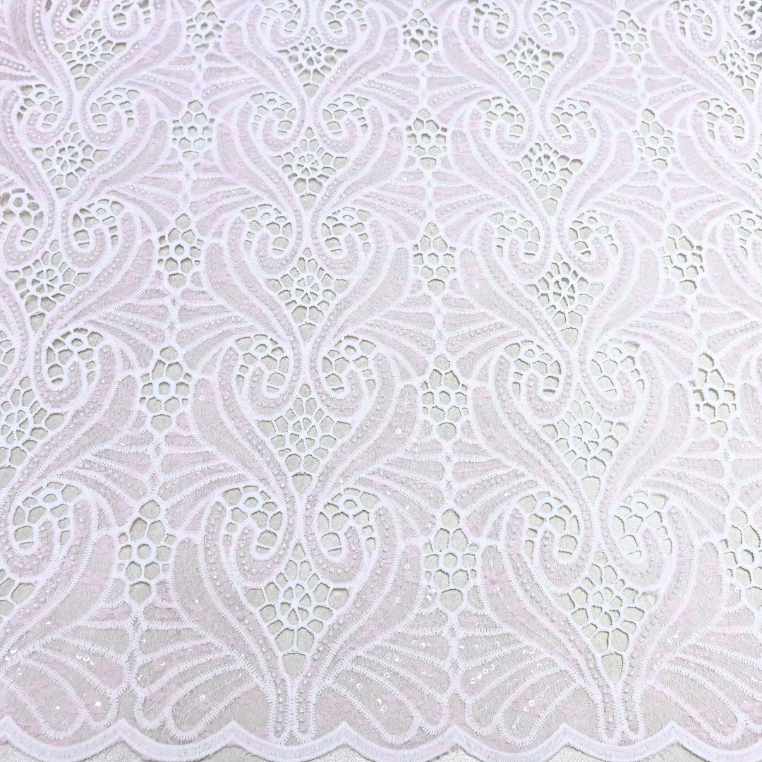 Blush Pink Color Imported Pearl Embellished Cutwork Crepe Fabric CF4681-1