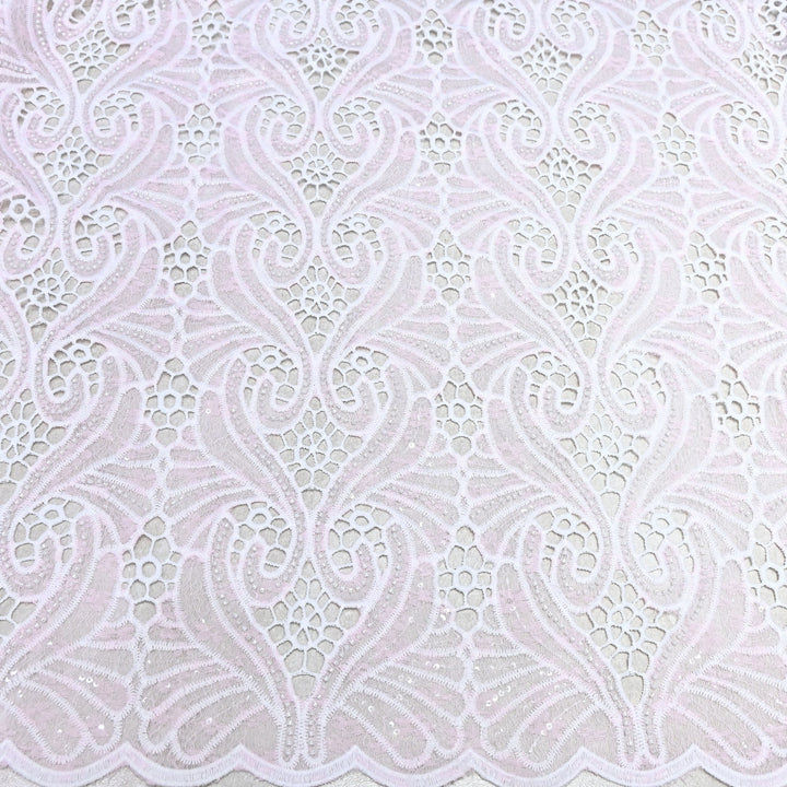 Blush Pink Color Imported Pearl Embellished Cutwork Crepe Fabric CF4681-1