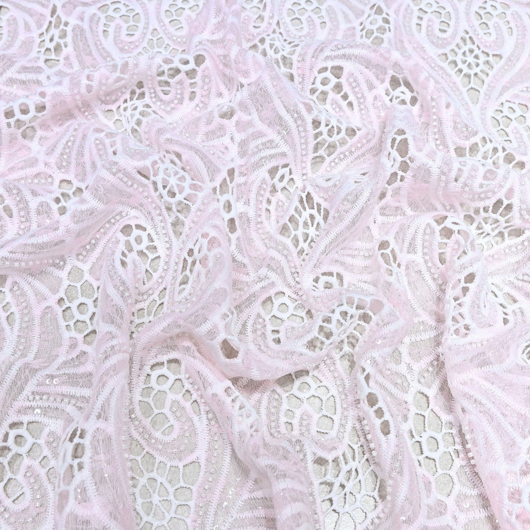 Blush Pink Color Imported Pearl Embellished Cutwork Crepe Fabric CF4681-1